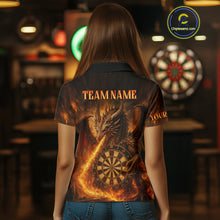 Load image into Gallery viewer, Orange Flaming Dragon Darts Jersey For Women Custom Polo &amp; Quarter Zip Darts League Team Shirt TDM4555