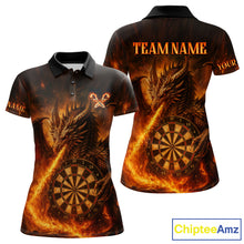Load image into Gallery viewer, Orange Flaming Dragon Darts Jersey For Women Custom Polo &amp; Quarter Zip Darts League Team Shirt TDM4555