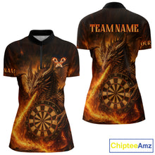 Load image into Gallery viewer, Orange Flaming Dragon Darts Jersey For Women Custom Polo &amp; Quarter Zip Darts League Team Shirt TDM4555