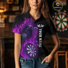 Load image into Gallery viewer, Black And Purple Flame Raven Darts Shirt For Women Custom Halloween Darts Team Jersey Outfit TDM4577
