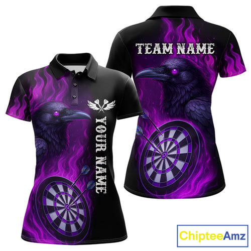 Black And Purple Flame Raven Darts Shirt For Women Custom Halloween Darts Team Jersey Outfit TDM4577
