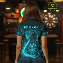 Load image into Gallery viewer, Turquoise Flaming Dragon Darts Jersey For Women Custom Polo &amp; Quarter Zip Darts League Team Shirt TDM4587