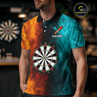 Orange And Turquoise Custom Fire Flame Darts Shirt For Men, Personalized Dart Team Jersey Outfit TDM4208