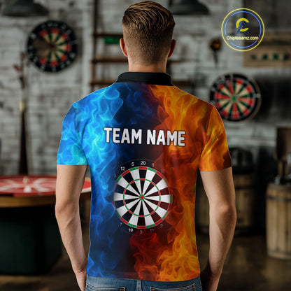 Blue And Orange Custom Fire Darts Shirt For Men, Personalized Darts Team Jersey Polo & 1/4 Zip TDM4206