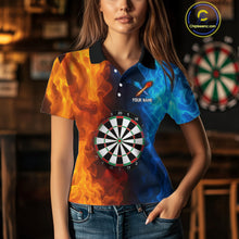 Load image into Gallery viewer, Blue And Orange Custom Fire Darts Shirt For Women, Personalized Darts Team Jersey Polo &amp; 1/4 Zip TDM4206