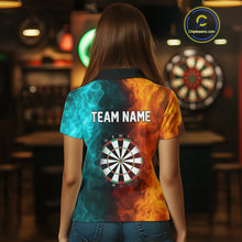 Load image into Gallery viewer, Orange And Turquoise Custom Fire Flame Darts Shirt For Women, Personalized Dart Team Jersey Outfit TDM4208