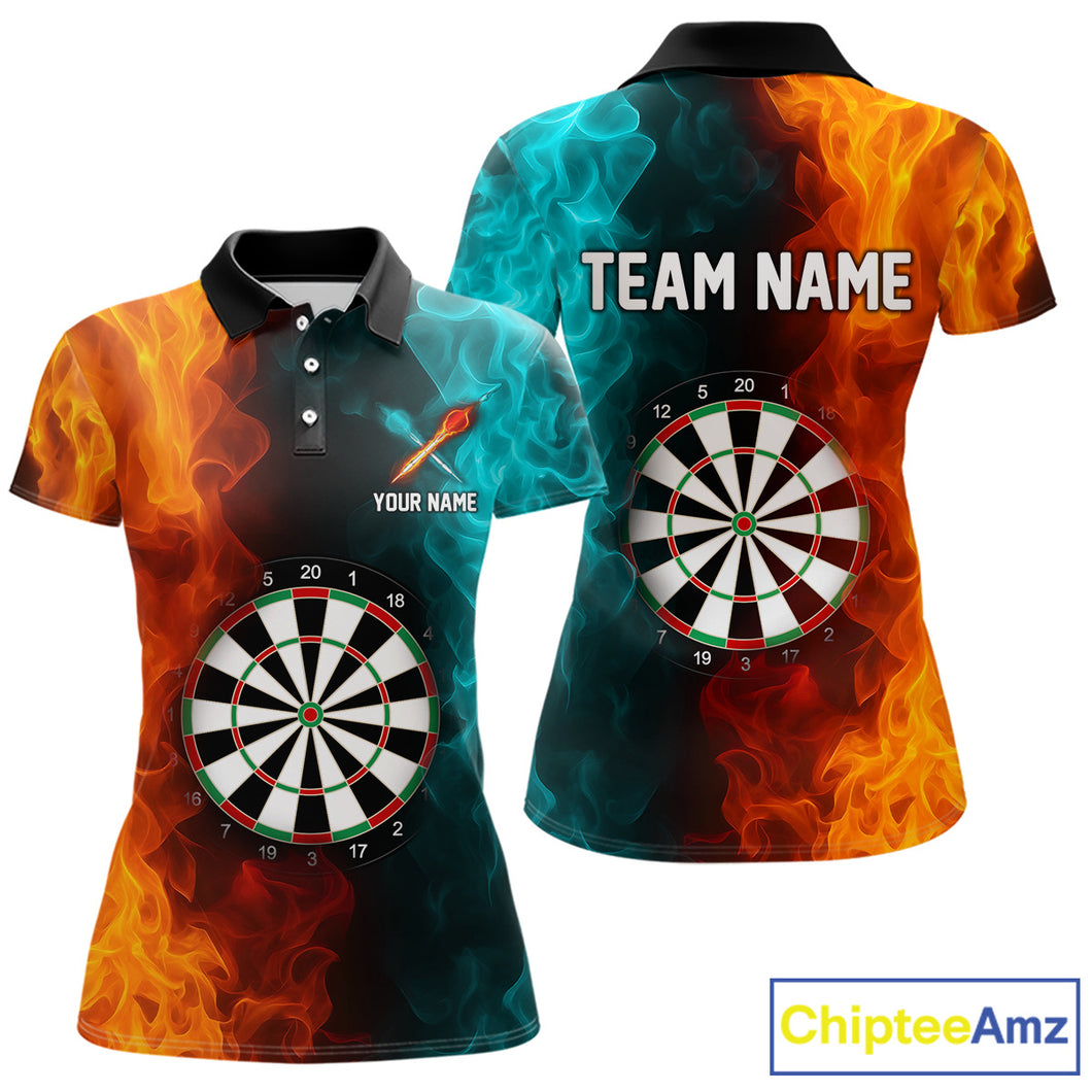 Orange And Turquoise Custom Fire Flame Darts Shirt For Women, Personalized Dart Team Jersey Outfit TDM4208