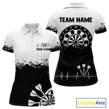 Load image into Gallery viewer, Personalized White Black Heartbeat Darts Shirt For Women Custom Grunge Darts Jersey Polo &amp; 1/4 Zip TDM4530