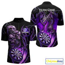 Load image into Gallery viewer, Personalized Skull &amp; Dragon Darts Shirt For Men Custom Lightning Dartboard Team Jersey |Purple TDM4537