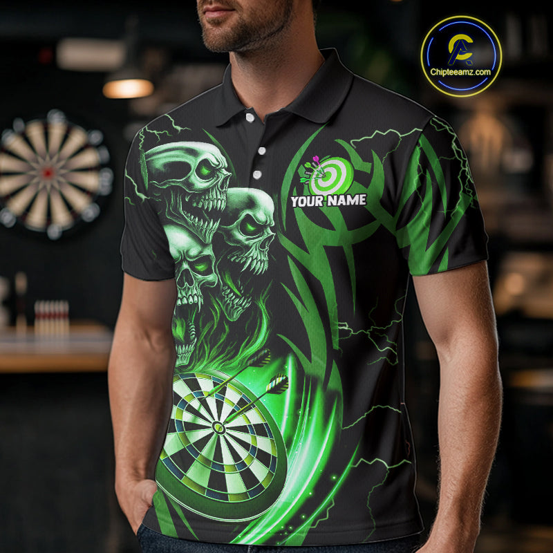 Personalized Skull & Dragon Darts Shirt For Men Custom Lightning Dartboard Team Jersey |Green TDM4779