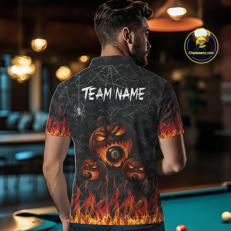 Personalized Grim Reaper Halloween Billiard Shirt For Men Custom Pumpkin 8 Ball Pool Team Jersey TDM4787