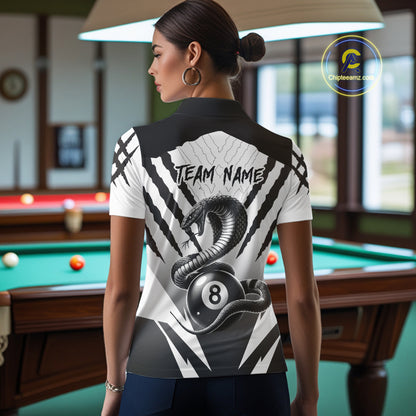 White Black Billiard Jersey Polo & 1/4 Zip Custom 8 Ball Cobra Snake Billiard Team Shirt For Women TDM4519