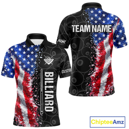 Grunge American Flag 8 Ball Pool Billiard Shirt For Men Custom Billiard Team Jersey Polo & 1/4 Zip TDM5891