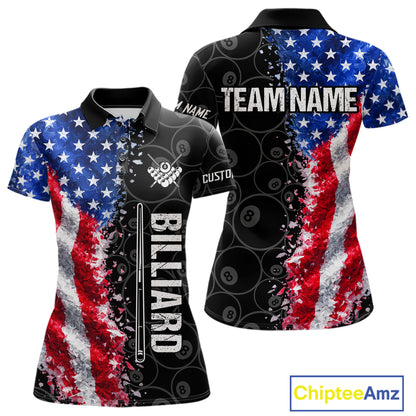 Grunge American Flag 8 Ball Pool Billiard Shirt For Women Custom Billiard Team Jersey Polo & 1/4 Zip TDM5891