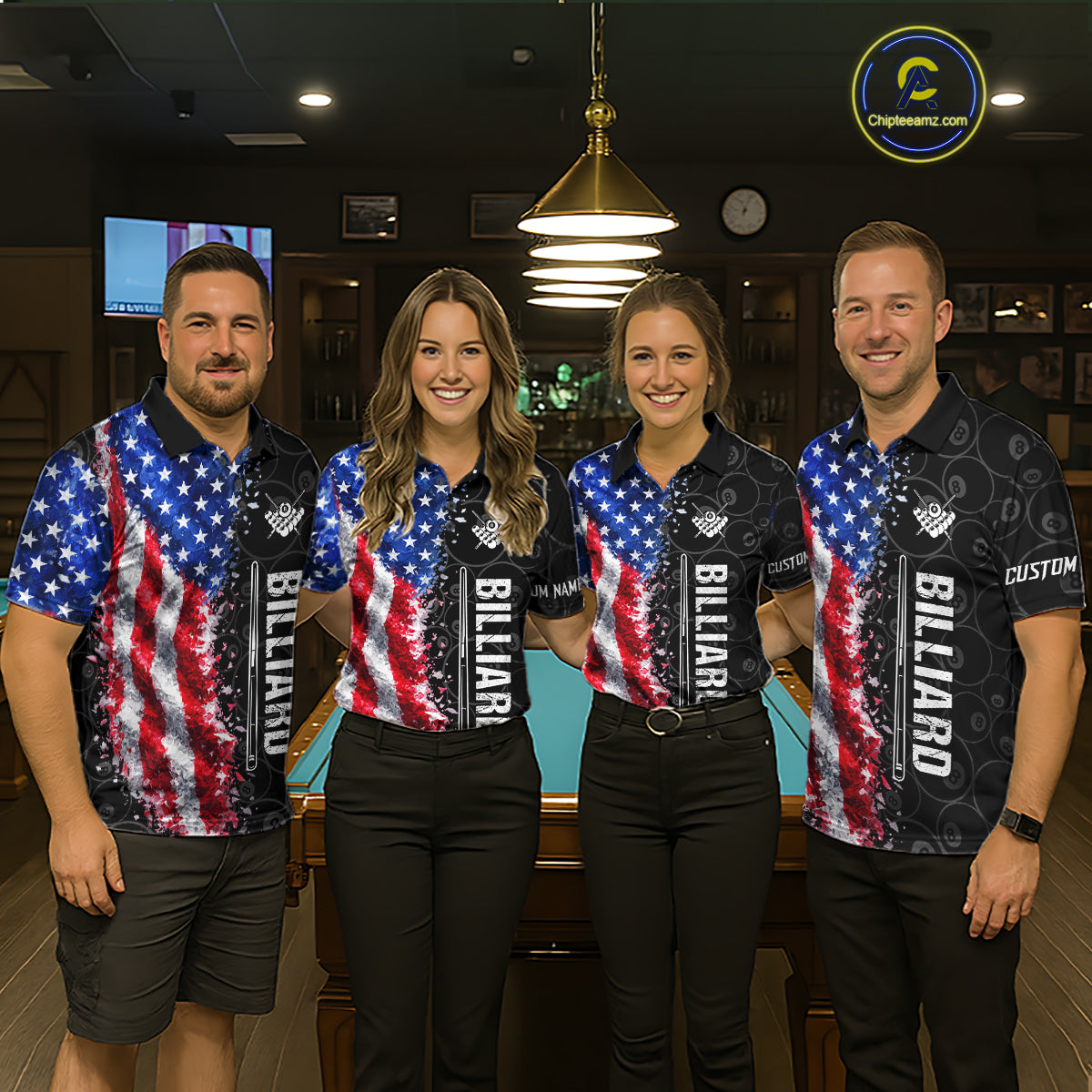 Grunge American Flag 8 Ball Pool Billiard Shirt For Men Custom Billiard Team Jersey Polo & 1/4 Zip TDM5891