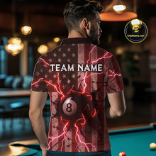 Load image into Gallery viewer, Red 8 Ball Lightning American Flag Billiard Shirt For Men Custom Patriotic Pool Team Jersey TDM5403