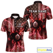 Load image into Gallery viewer, Red 8 Ball Lightning American Flag Billiard Shirt For Men Custom Patriotic Pool Team Jersey TDM5403