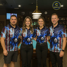 Load image into Gallery viewer, Blue 8 Ball Lightning American Flag Billiard Shirt For Women Custom Patriotic Pool Team Jersey TDM5404