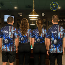 Load image into Gallery viewer, Blue 8 Ball Lightning American Flag Billiard Shirt For Women Custom Patriotic Pool Team Jersey TDM5404