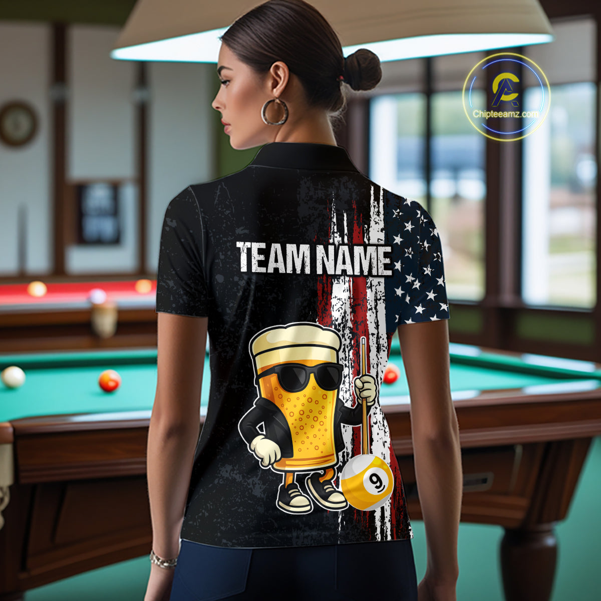 Funny Beer 8 Ball & 9 Ball American Flag Billiard Shirt For Women Custom Patriotic Pool Team Jersey TDM5427