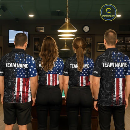 Grunge American Flag 8 Ball Pool Billiard Shirt For Men Custom Patriotic Billiard Team Jersey TDM5428