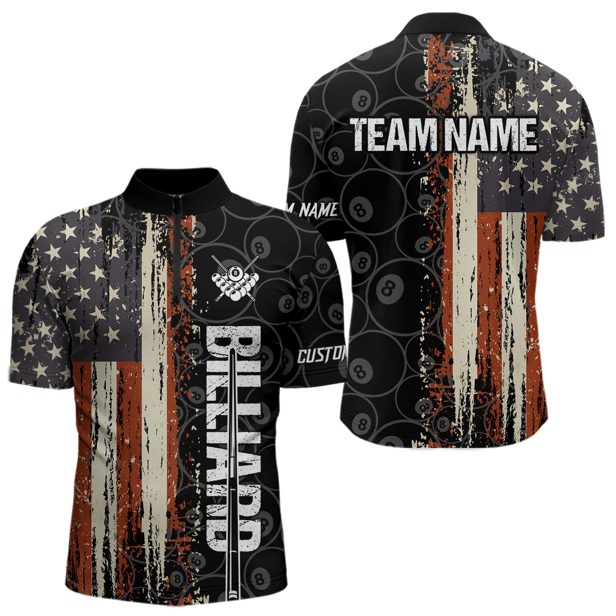 Vintage American Flag 8 Ball Pool Billiard Shirt For Men Custom Patriotic Billiard Team Jersey TDM5429