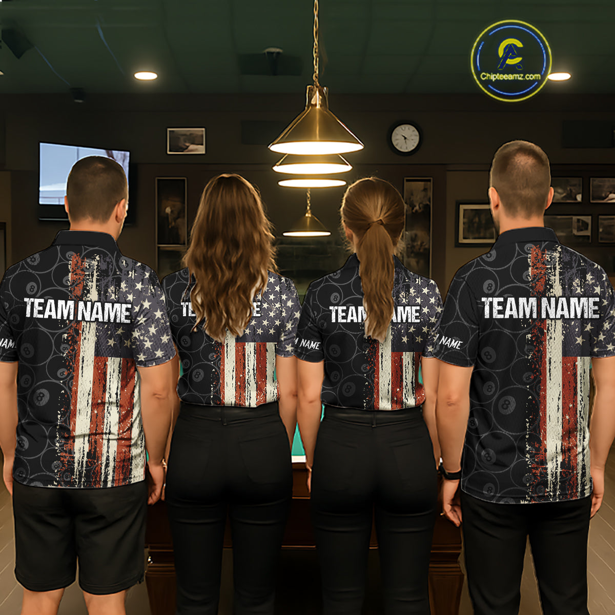 Vintage American Flag 8 Ball Pool Billiard Shirt For Women Custom Patriotic Billiard Team Jersey TDM5429