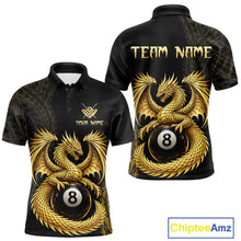 Load image into Gallery viewer, Black And Golden Custom Dragon Billiard Shirt For Men, 8 Ball Pool Team Jersey Polo &amp; 1/4 Zip TDM6058
