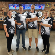 Load image into Gallery viewer, Black And White Darts Shirts With Pocket Option For Women Custom Darts Jersey TDM6487