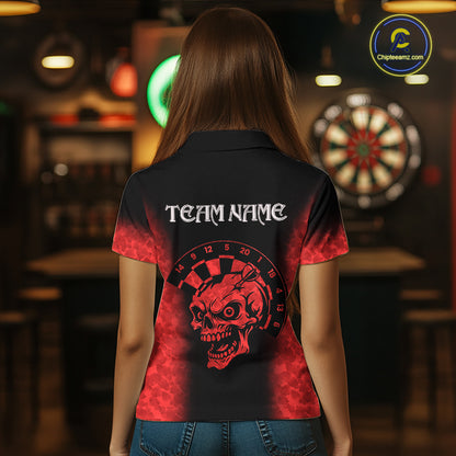 Black And Red Custom Skull Darts Shirt For Women, Darts Jersey Pocket Option TDM5438