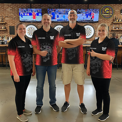 Black And Red Custom Skull Darts Shirt For Women, Darts Jersey Pocket Option TDM5438