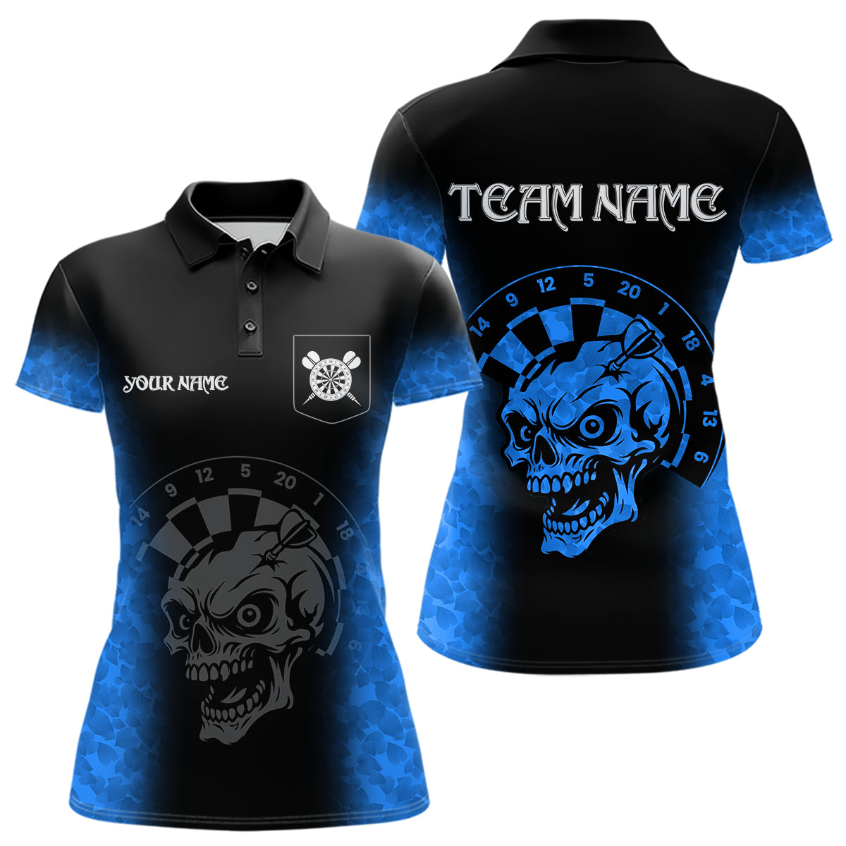 Black And Blue Custom Skull Darts Shirt For Women, Darts Jersey Pocket Option TDM5439