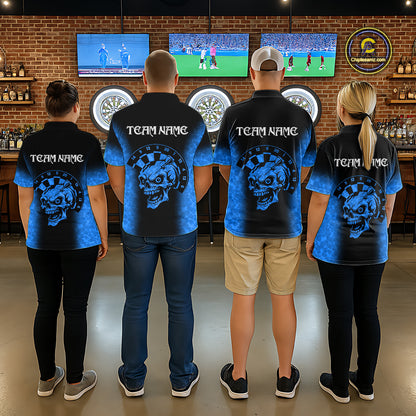 Black And Blue Custom Skull Darts Shirt For Women, Darts Jersey Pocket Option TDM5439