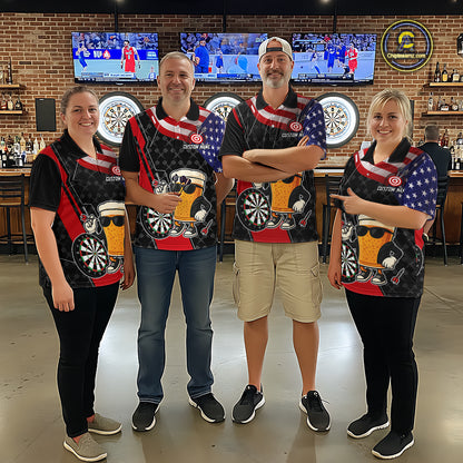 Funny Beer American Flag Darts Shirt For Women Custom Patriotic Darts Team Jersey Polo & 1/4 Zip TDM6062