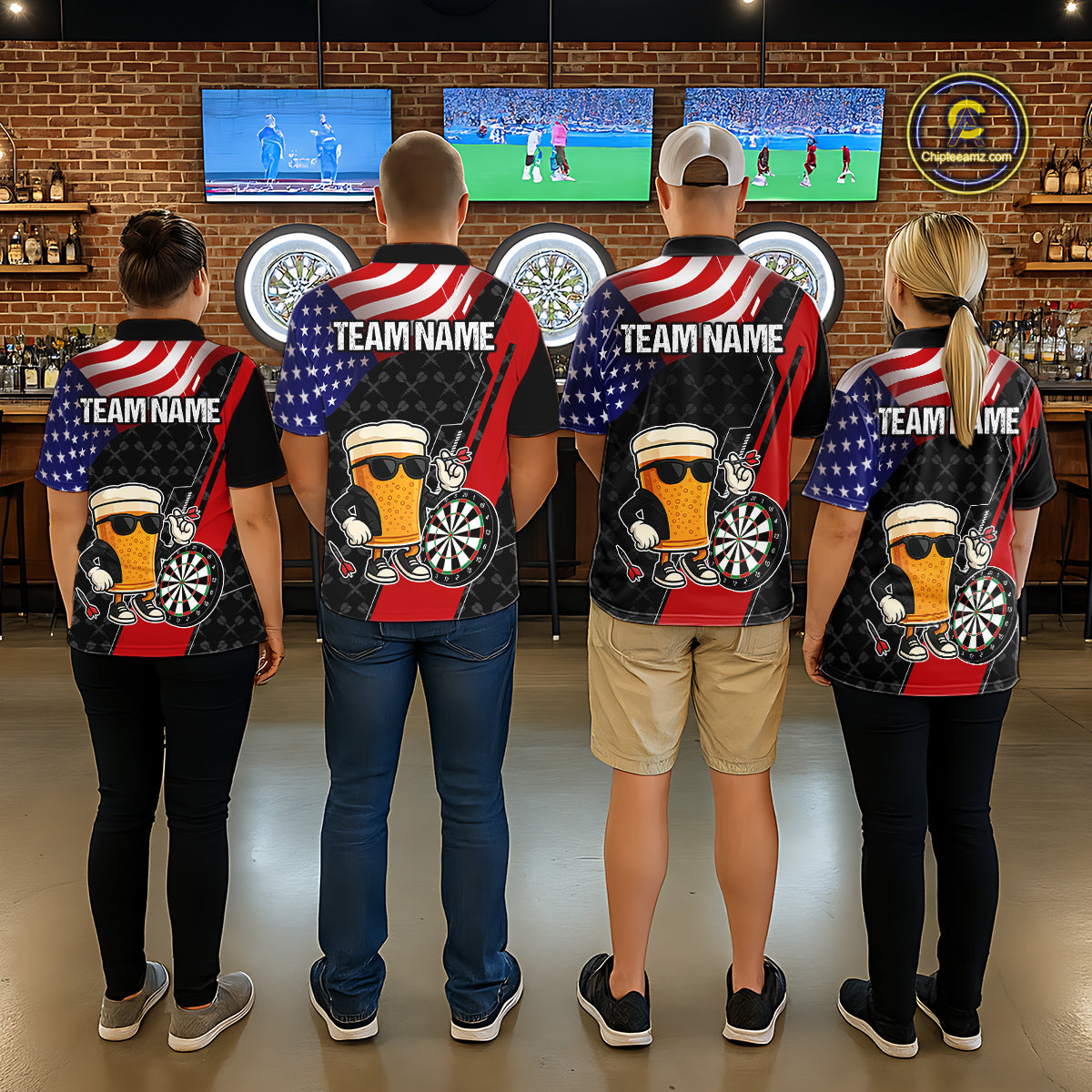 Funny Beer American Flag Darts Shirt For Women Custom Patriotic Darts Team Jersey Polo & 1/4 Zip TDM6062