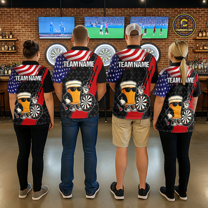 Funny Beer American Flag Darts Shirt For Women Custom Patriotic Darts Team Jersey Polo & 1/4 Zip TDM6062