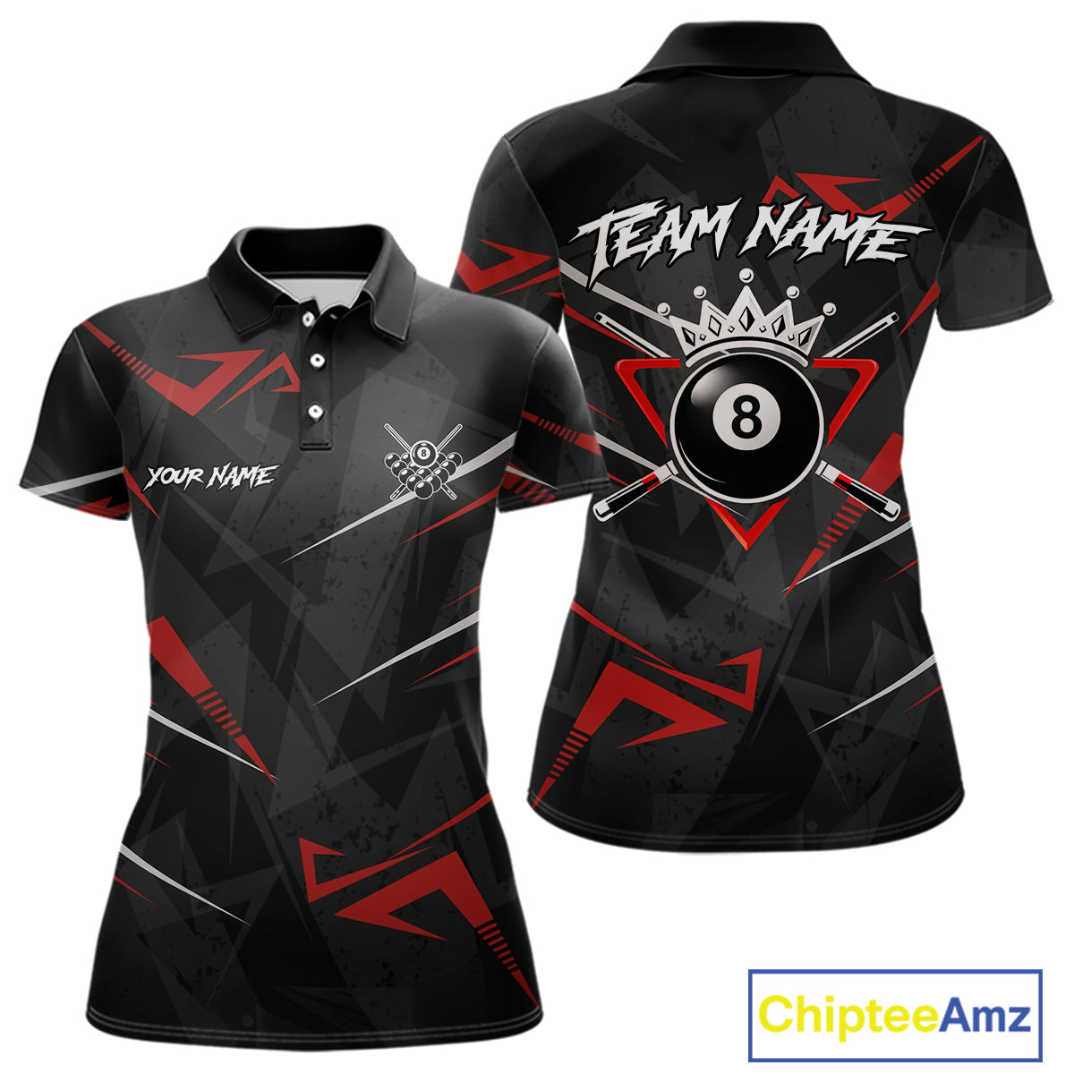 Black And Red 8 Ball Crown Billiard Shirt For Women Custom Pool Team Jersey Polo & 1/4 Zip TDM5921