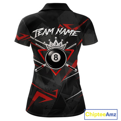 Black And Red 8 Ball Crown Billiard Shirt For Women Custom Pool Team Jersey Polo & 1/4 Zip TDM5921