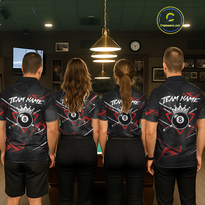Black And Red 8 Ball Crown Billiard Shirt For Women Custom Pool Team Jersey Polo & 1/4 Zip TDM5921