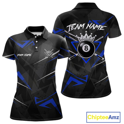Black And Blue 8 Ball Crown Billiard Shirt For Women Custom Pool Team Jersey Polo & 1/4 Zip TDM5922