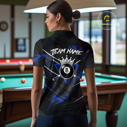 Black And Blue 8 Ball Crown Billiard Shirt For Women Custom Pool Team Jersey Polo & 1/4 Zip TDM5922