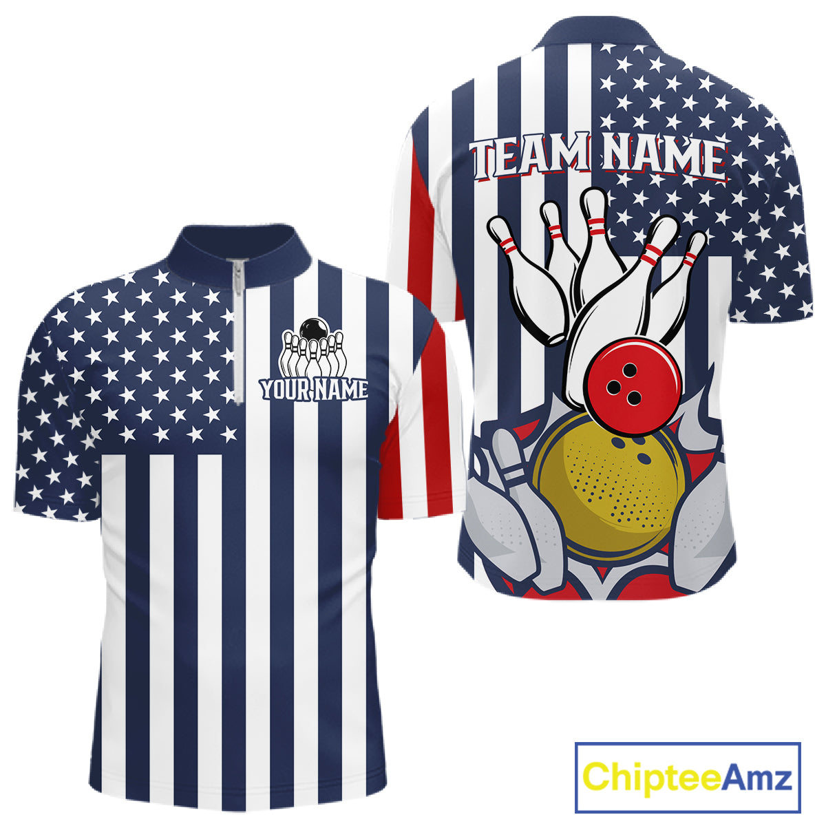 Custom Bowling Balls American Flag Bowling Shirt For Men, Patriotic Bowling Jersey Polo & 1/4 Zip TDM6517