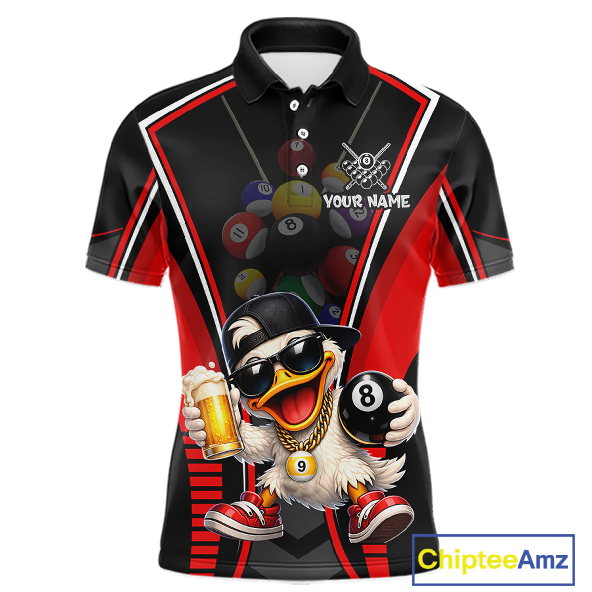 Funny Duck 8 Ball Pool Billiard Shirt For Men Custom Billiard Team Jersey Polo & 1/4 Zip TDM6101