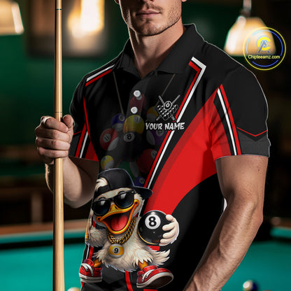 Funny Duck 8 Ball Pool Billiard Shirt For Men Custom Billiard Team Jersey Polo & 1/4 Zip TDM6101