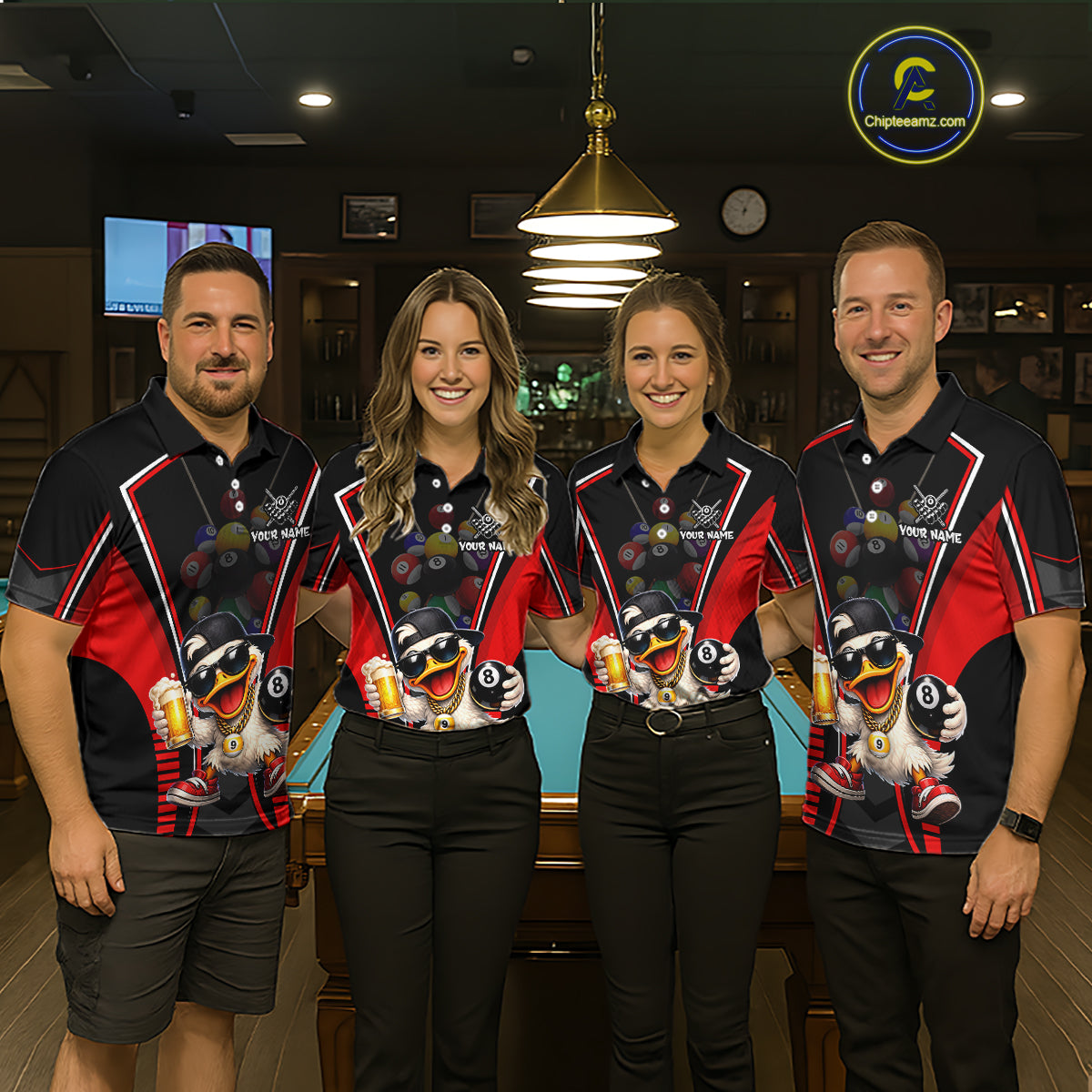Funny Duck 8 Ball Pool Billiard Shirt For Men Custom Billiard Team Jersey Polo & 1/4 Zip TDM6101