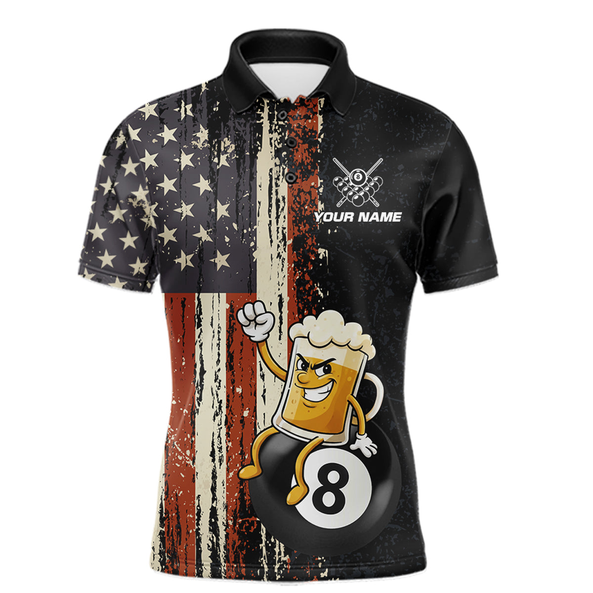 Vintage US Flag Funny Beer 8 Ball Billiard Shirt For Men Custom Pool Team Jersey Polo & 1/4 Zip TDM5948