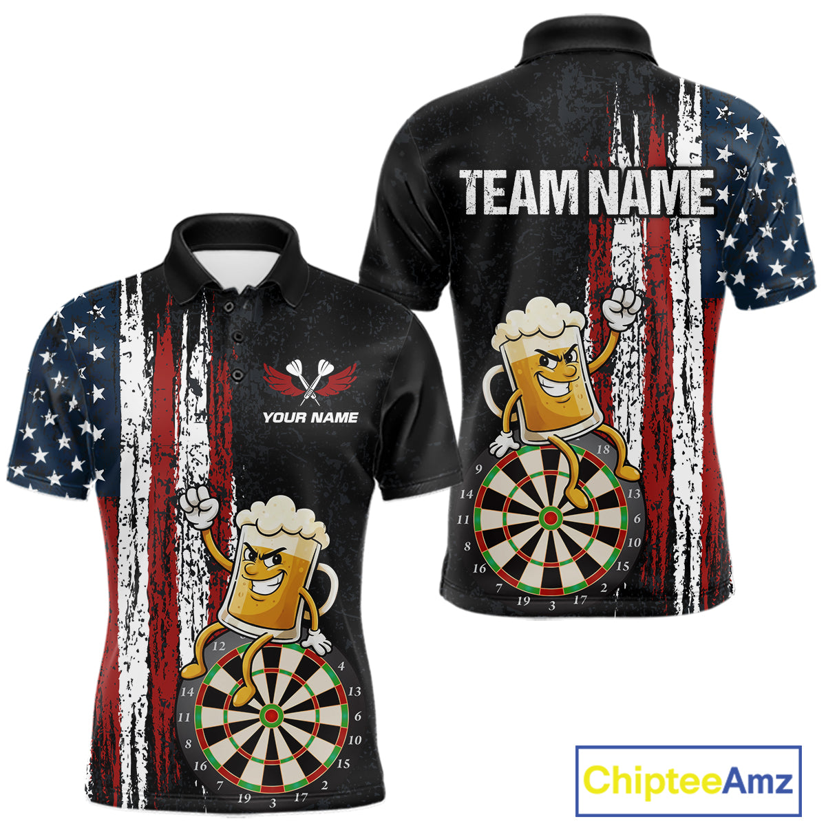 Funny Beer American Flag Darts Shirt For Men Custom Patriotic Darts Jersey Team Polo & 1/4 Zip TDM5949