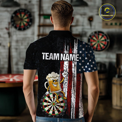 Funny Beer American Flag Darts Shirt For Men Custom Patriotic Darts Jersey Team Polo & 1/4 Zip TDM5949
