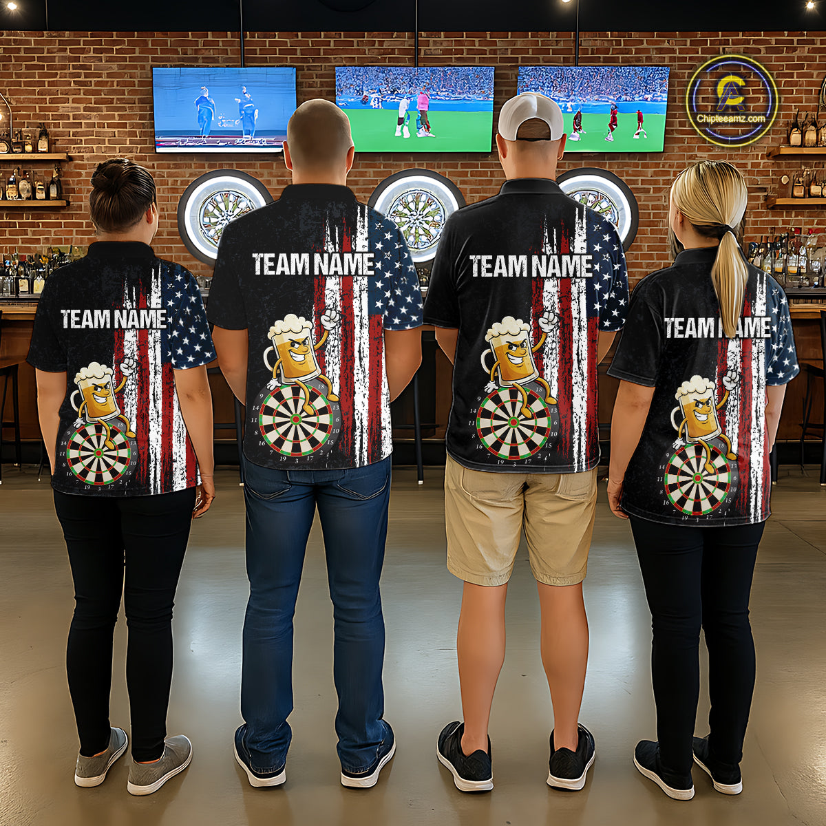 Funny Beer American Flag Darts Shirt For Men Custom Patriotic Darts Jersey Team Polo & 1/4 Zip TDM5949