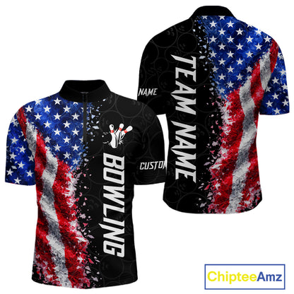 American flag bowling quarter zip shirt for men designed for league tournaments and team events.
